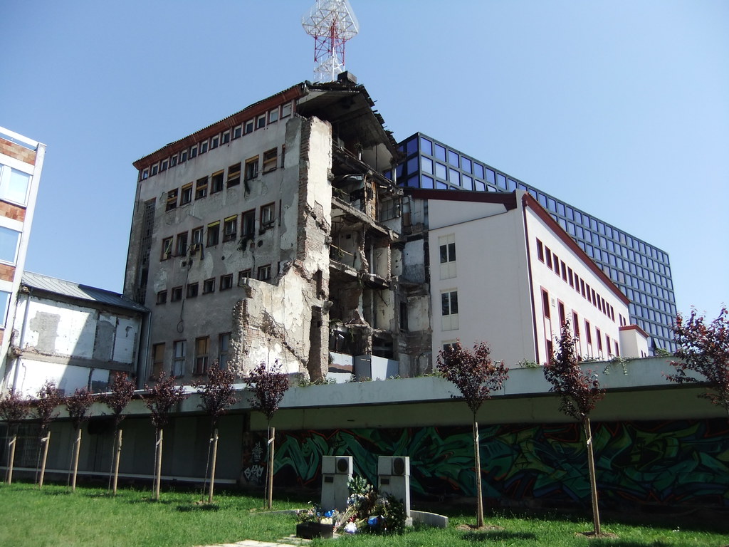 Radio Television Serbia (RTS) building damaged during NATO bombing in Belgrade