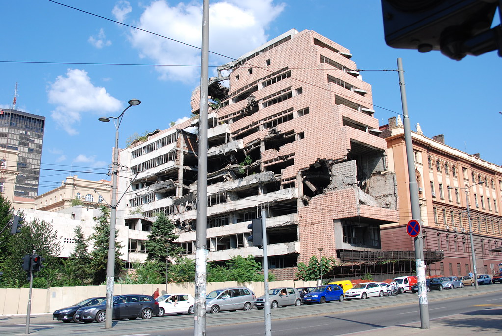 Yugoslavian Army General Headquarters building damaged during NATO bombing in Belgrade, Serbia