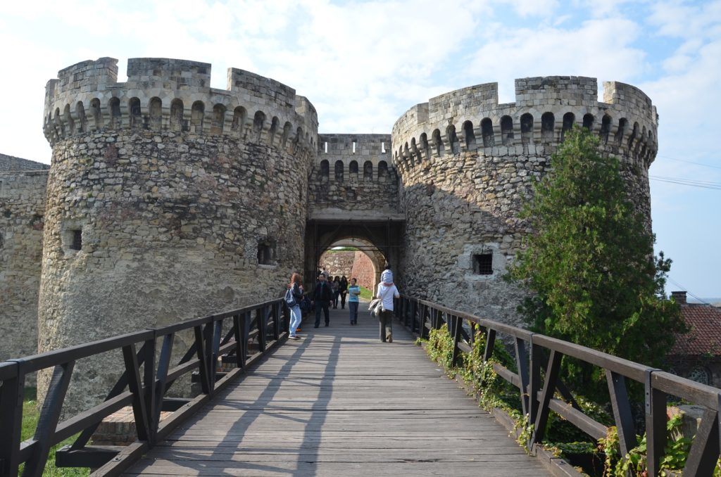 Zindan Gate and a wooden bridge in front of it on the Kalemegdan Fortress in Belgrade, Serbia