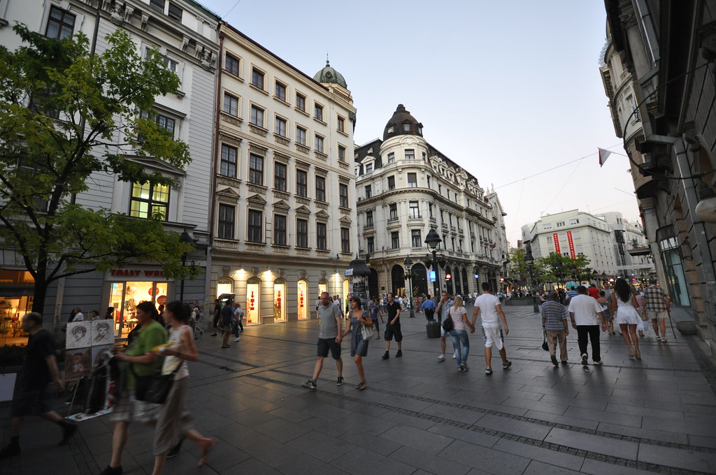 People strolling the Knez Mihailova Street in Belgrade, Serbia