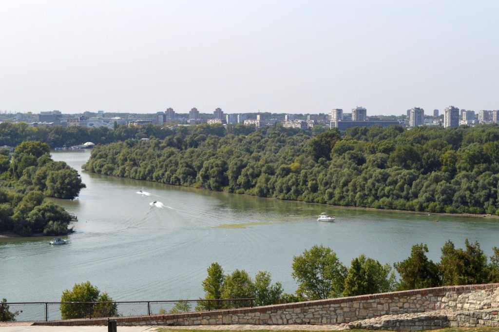 A view of the confluence of the rivers Sava and Danube from the Kalemegdan Fortress in Belgrade, Serbia