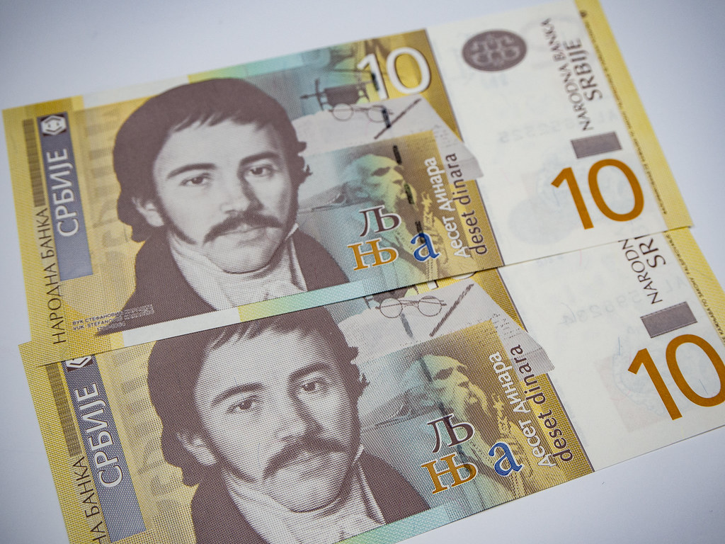 Two bills of 10 Serbian dinars