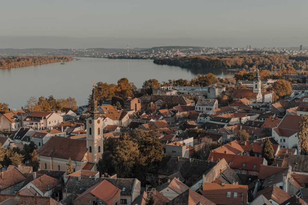 A view of Zemun and Danube River from the top of the Gardoš Tower